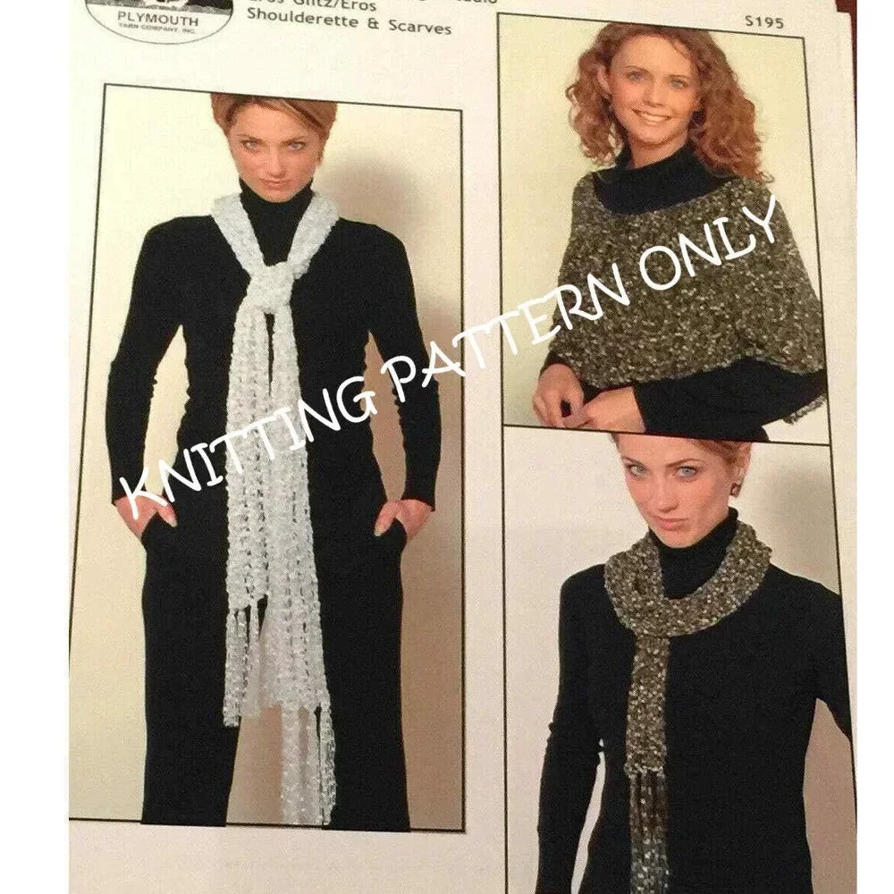 NWT JoAnne Turcotte Plymouth Yarn S195 Shoulderette & Scarf Knitting Pattern